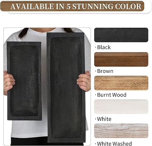 Vista 21 de Hanobe Cuenco decorativo de madera para masa: centro de mesa de madera largo, decoraciones de mesa con portavelas natural, bandeja decorativa