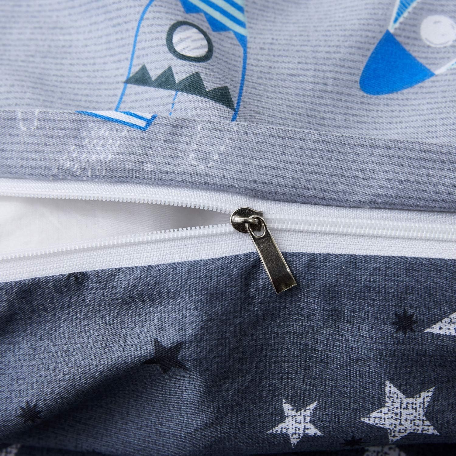 Brandream Boys Space Bedding Kids Bedding Sets Full Size Grey Astronaut 100% Cotton Duvet Cover Sets Reversible Zipper Closure(No Comforter Included) - Image 6