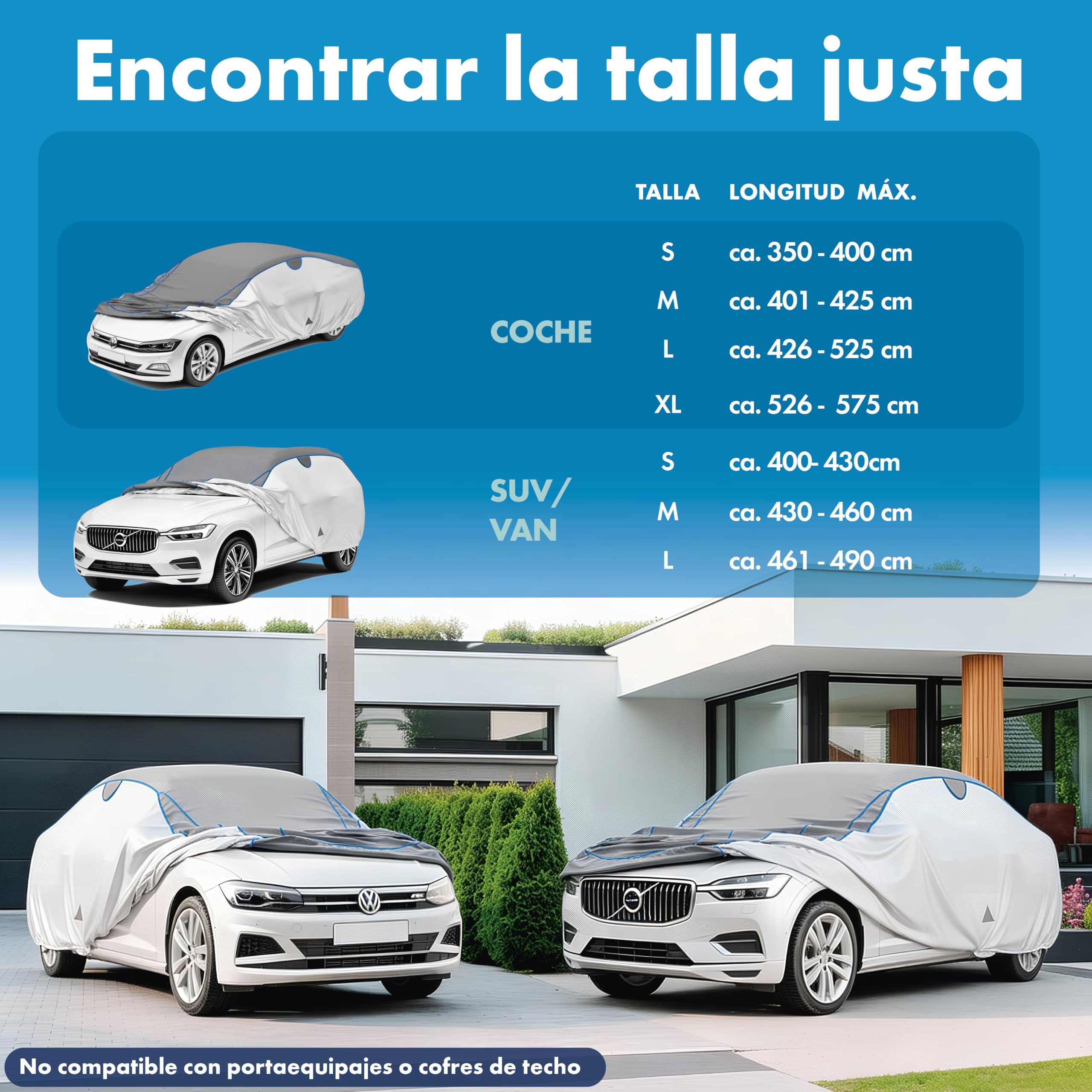 WALSER Funda antigranizo para Coche, Funda Protectora antigranizo, Cubierta Impermeable para Coche, Cubierta Completa Exterior, Protector Auto L Longitud MAX. 426-525 cm