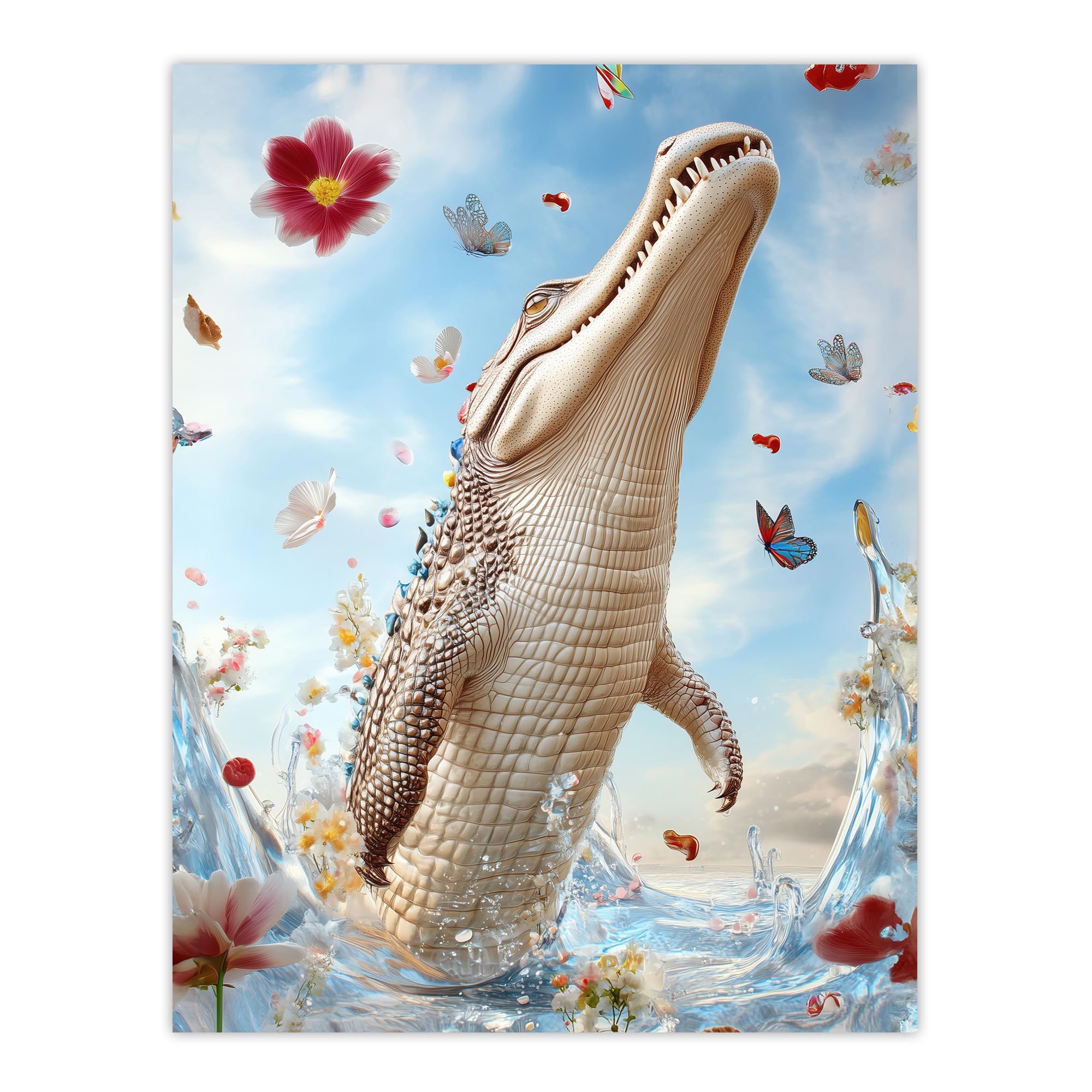 Artery8 Crocodile Flowers Butterflies Surreal Beauty Shot Living Room Extra Large XL Wall Art Poster Print