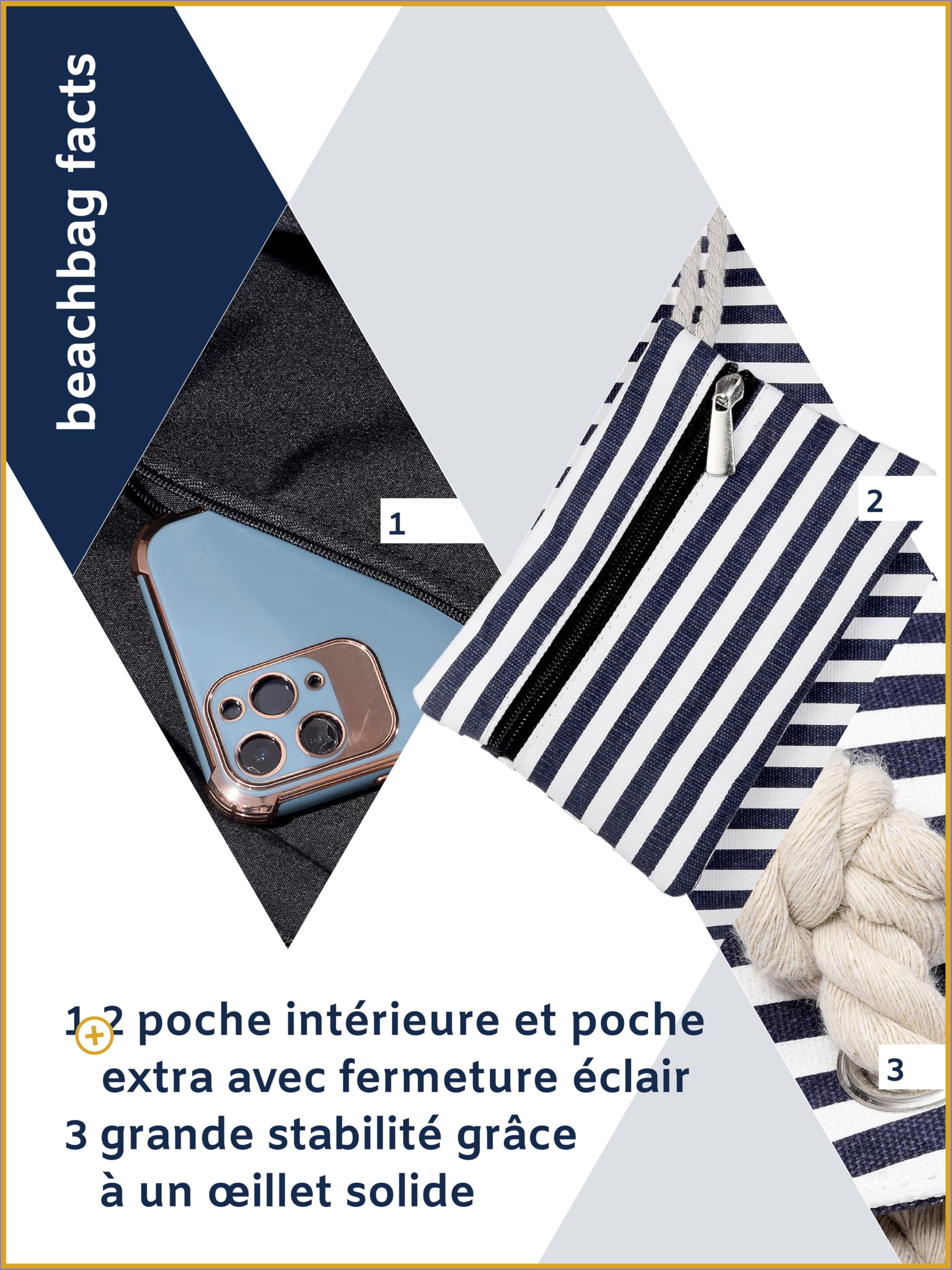 MASADA Grand sac de plage hydrofuge avec fermeture à glissière