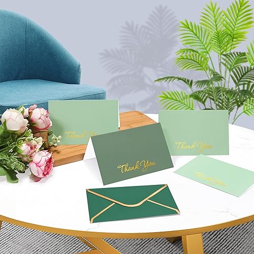 Miniatura 4 de LANLISA 33 tarjetas de agradecimiento de color verde salvia con sobres, notas de agradecimiento doradas de 5.5 x 3.5 pulgadas, tarjetas de