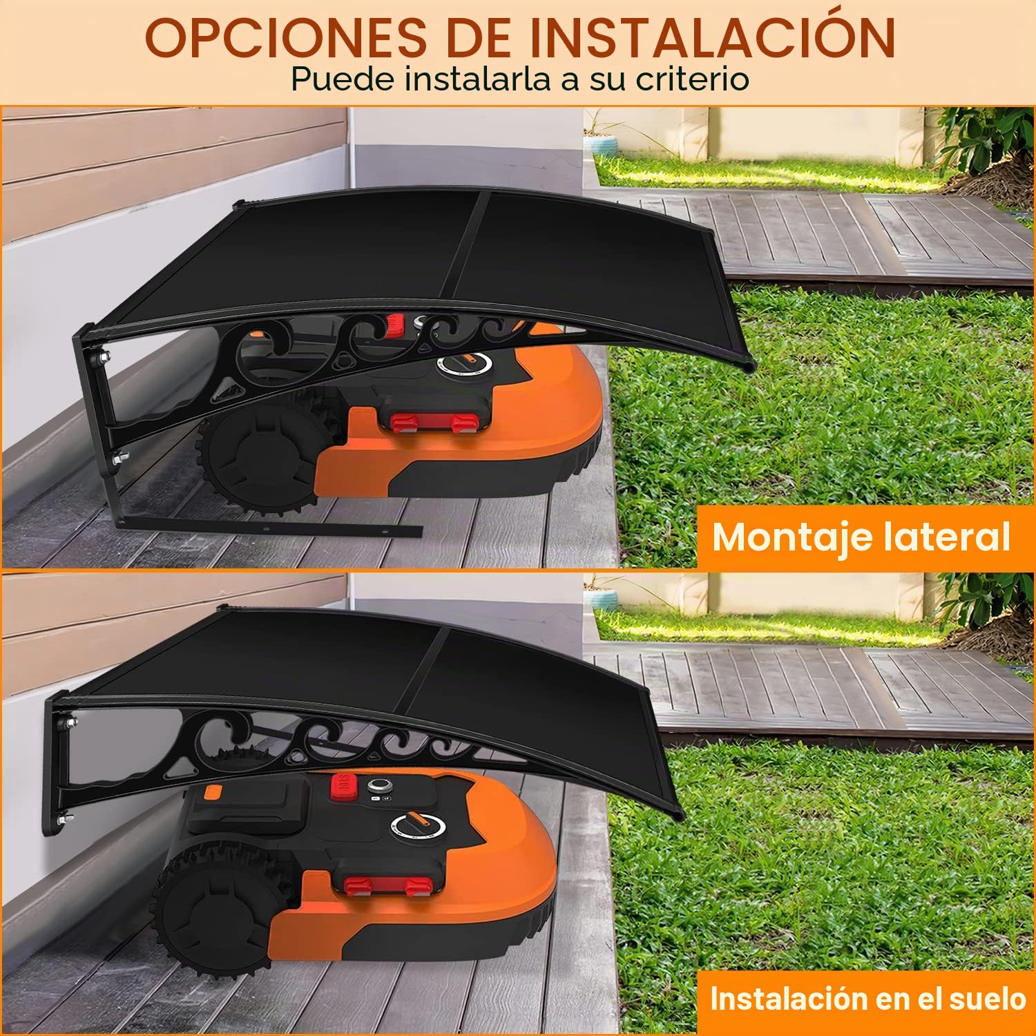 Robots cortacésped Garaje Techo Carport Cubierta para robot cortacésped 106 x 87 x 50 cm Robot cortacésped Garaje Protección Protección contra la lluvia, granizo y rayos UV – Negro