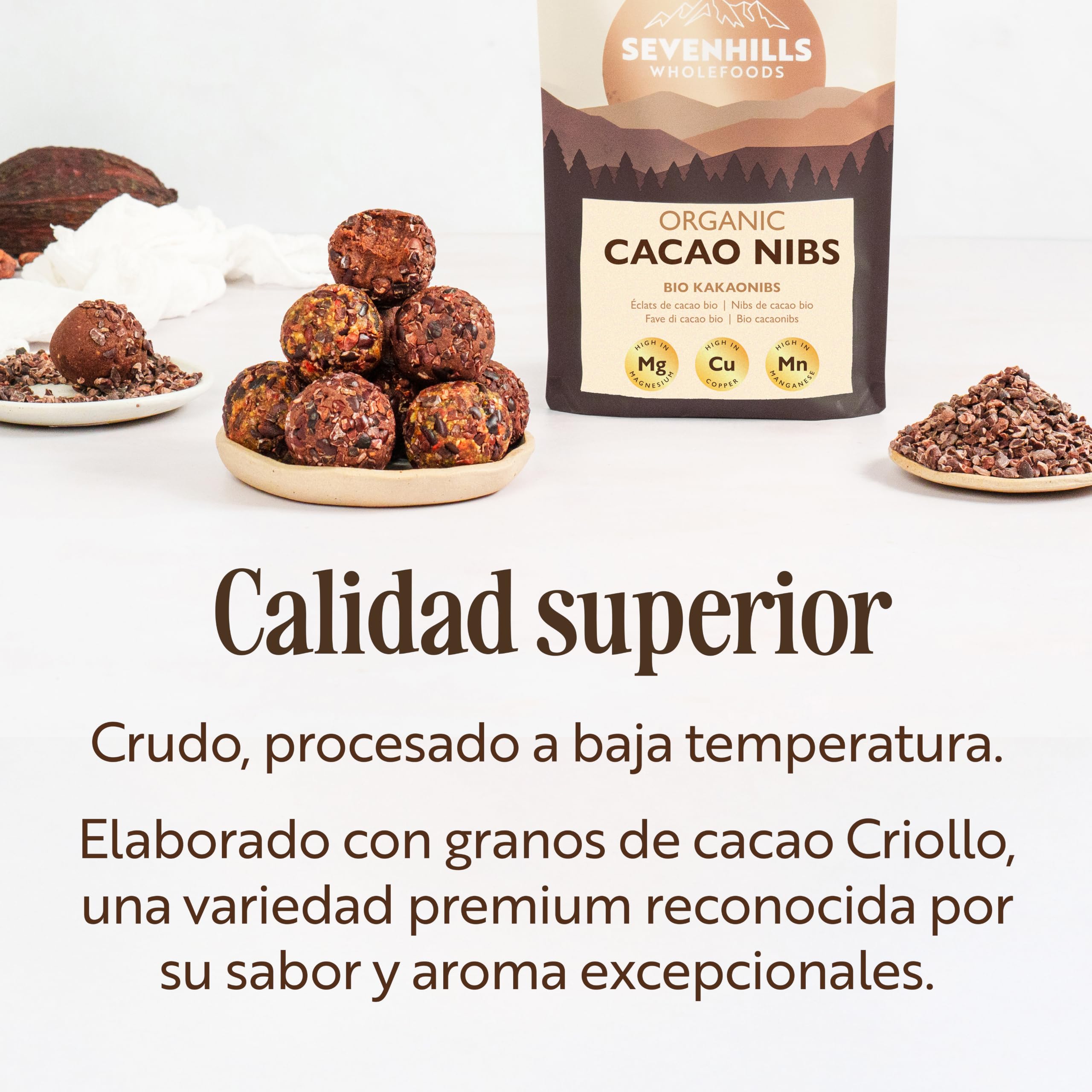 Sevenhills Wholefoods Nibs de Cacao Crudo Orgánico, Puntas Natural y Puro 500g
