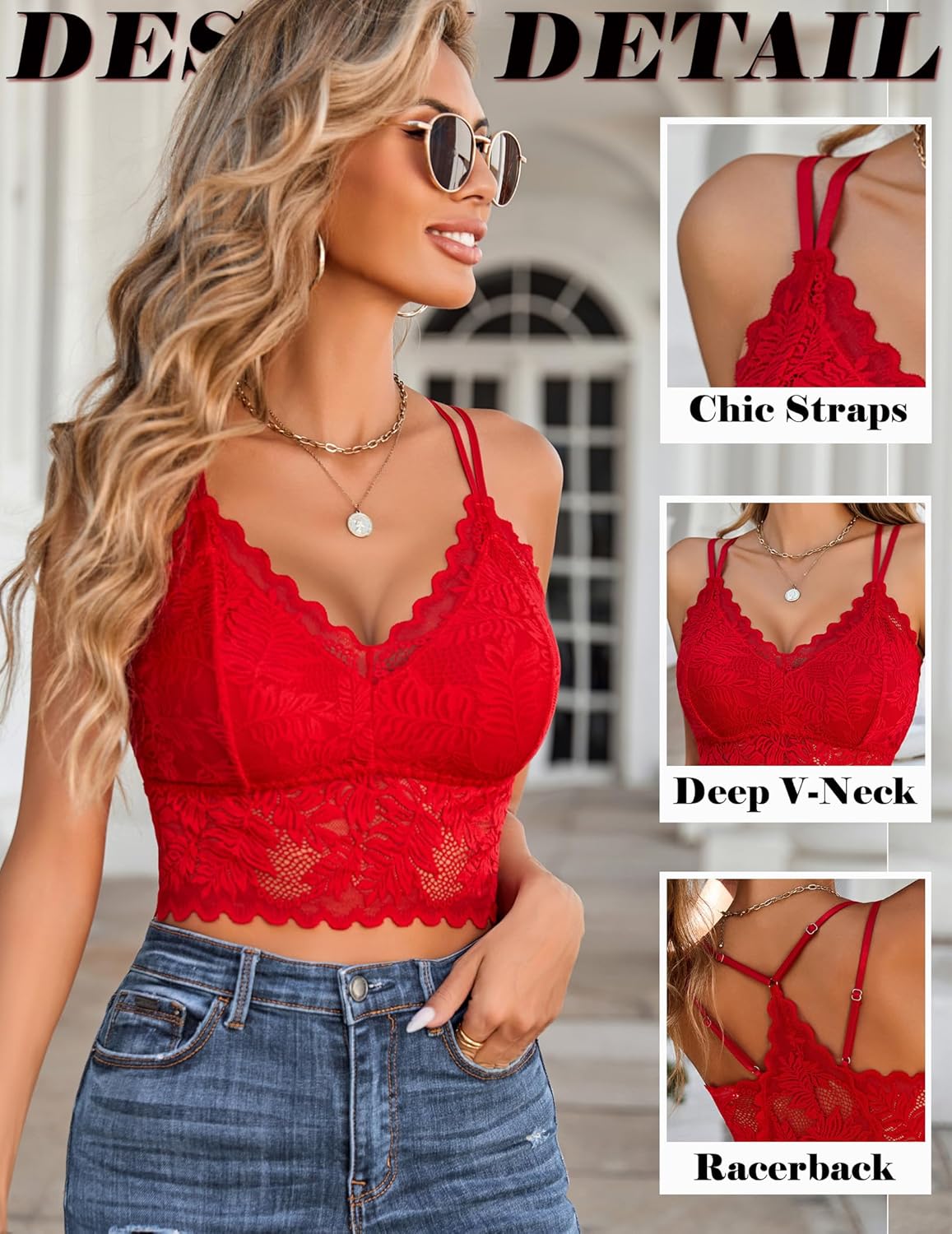 Avidlove Lace Bralette for Women V Neck Camisoles Racerback Adjustable Strap Sexy Crop Tops - Image 4