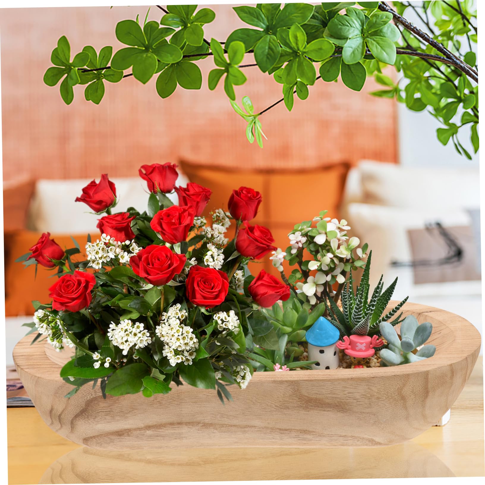 PRETYZOOM Cuenco Decorativo De Madera Rústica, Cuenco Para Masa De Madera Natural, Centro De Mesa Artesanal, Decoración Hogar, Pieza Única Para Adornos y Velas