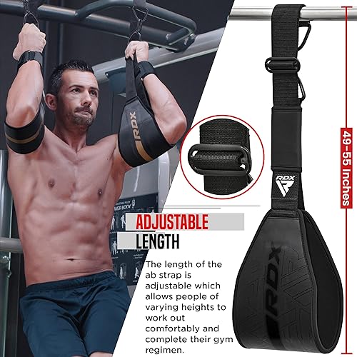 Miniatura 6 de RDX Correas AB para colgar en la barra de dominadas (par), cuero Maya Hide, construcción muscular abdominal, eslingas acolchadas de soporte para
