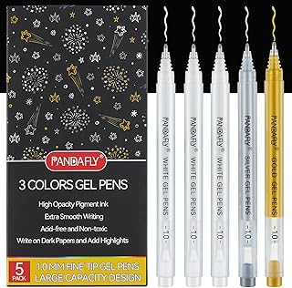 PANDAFLY Gold Silver White Gel Pens, 1mm Extra Fine Point White Pen for Art