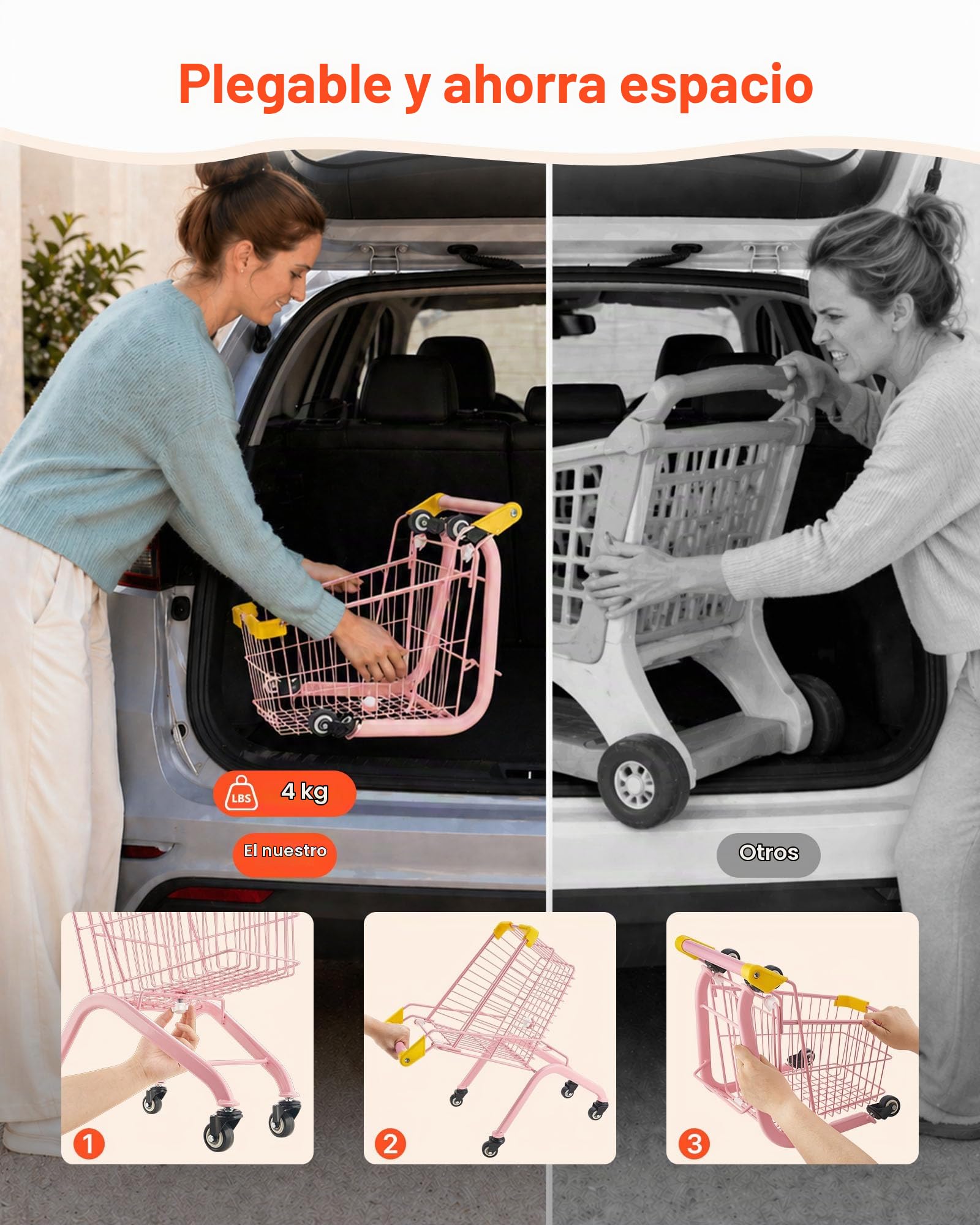 VEVOR Carrito de Compras Infantil, Estructura de Acero, Carrito de Supermercado de Juguete con Cesta de Capacidad de 17 L, Asiento para Muñecas, Ruedas de 360°, Carro para Niños de 3 Años en Adelante