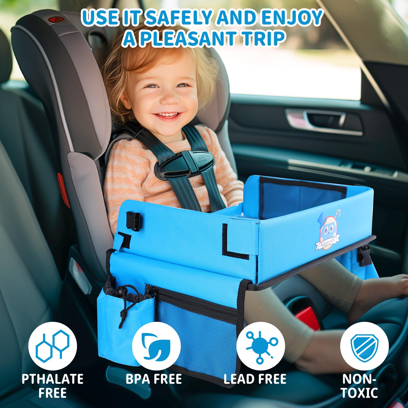 Bandeja de Mesa para Niños Mesa Coche Niños Plegable con Tablero Impermeable del Acolchado Suave Bandeja de Viaje Niños Bandeja de Regazo para Coche/Avión/Mesa de Bebé