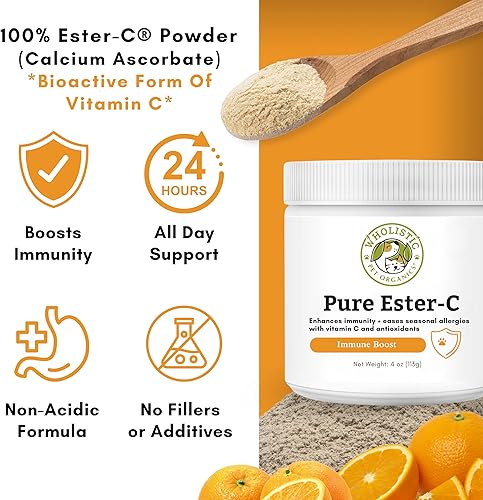 Miniatura 5 de Wholistic Pet Organics Impulso inmunológico vitamina C orgánica en polvo para perros, medicamentos para la alergia para perros, alivio de la