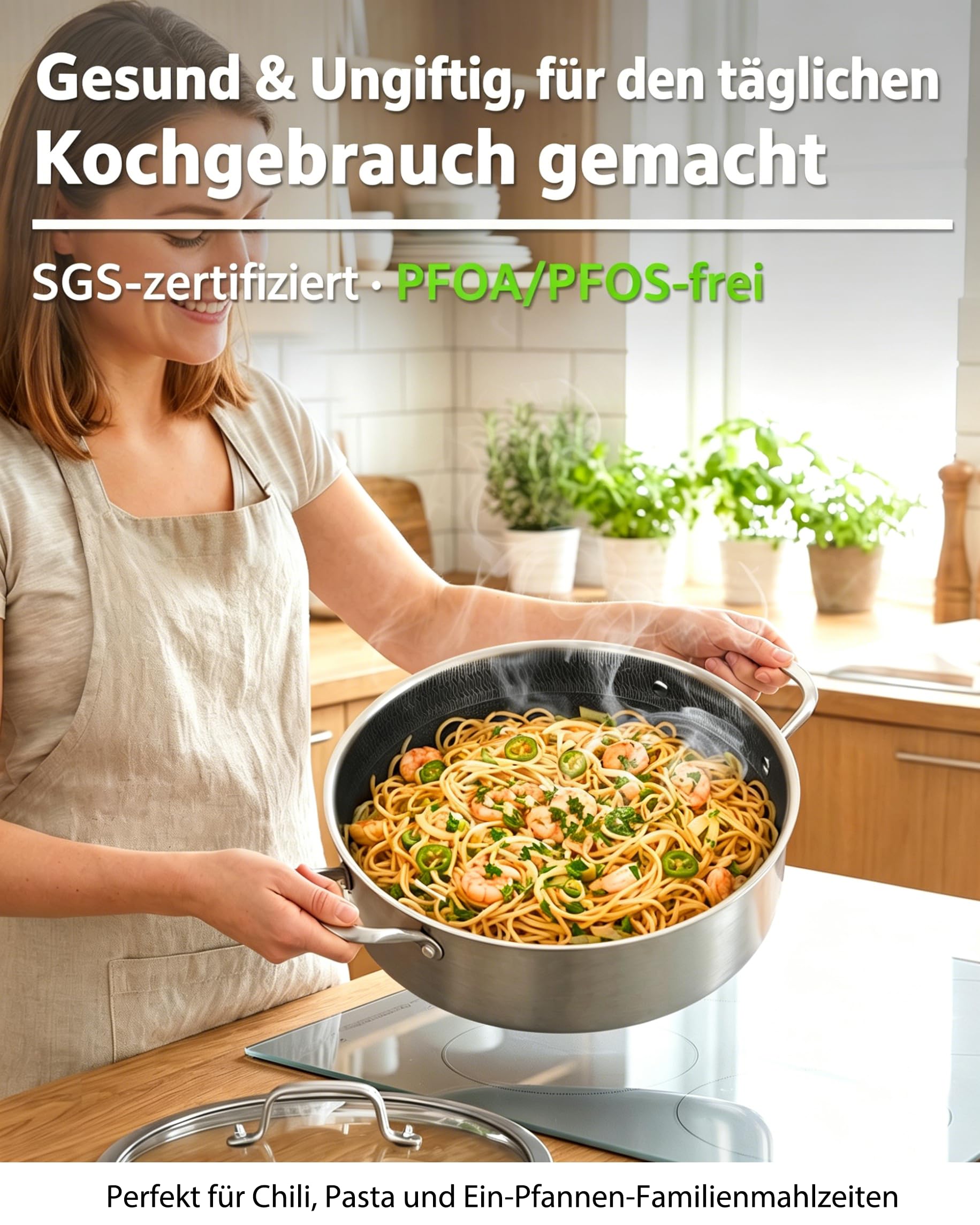 LOLYKITCH Sauteuse 28 cm avec couvercle, 5 litres, structure en nid