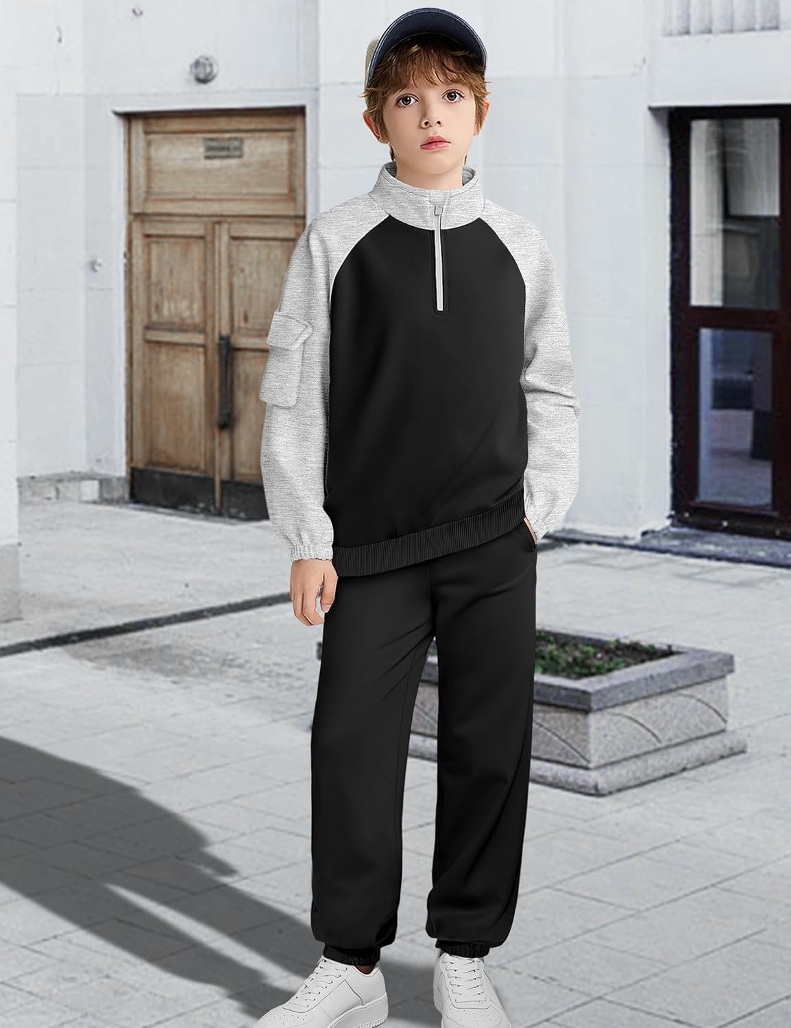 Boys Clothes Quarter Zip Long Sleeve with Pocket Sweatshirt Pants 2Pcs Color Block Fall Winter Outfits Set 6-12T - Image 3