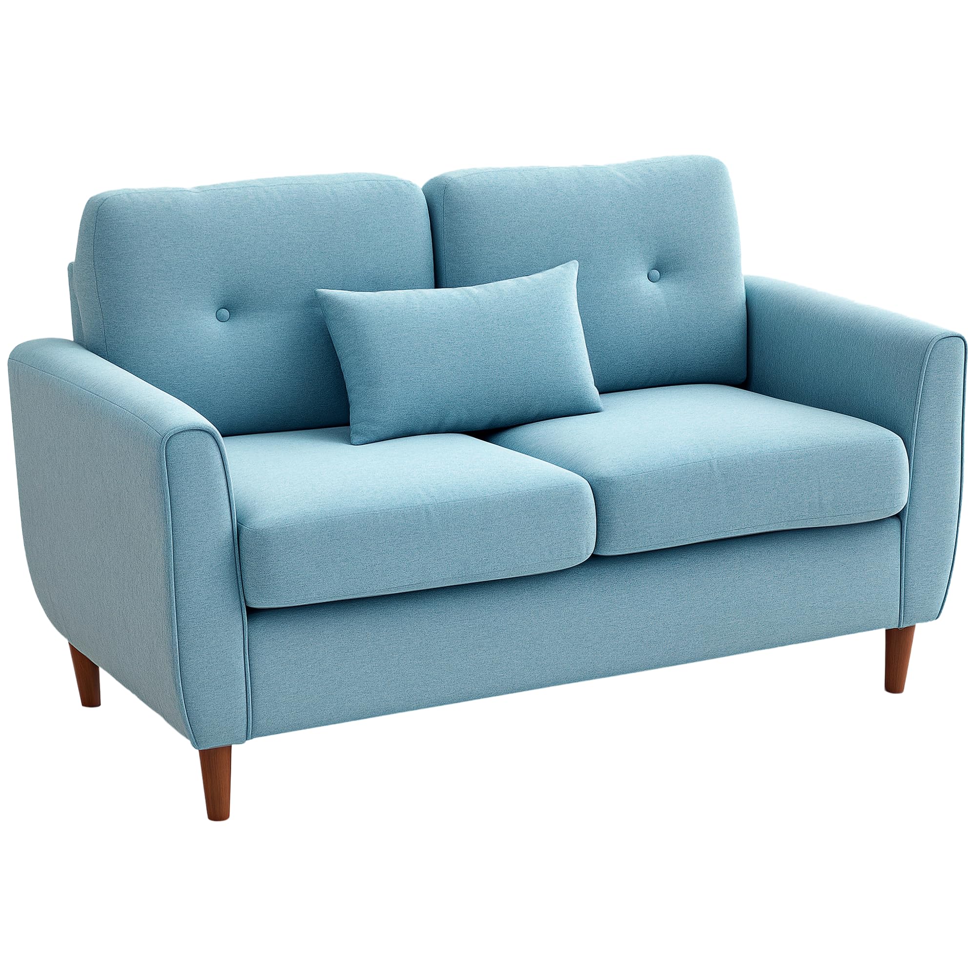 HOMCOM Sofá de 2 Plazas Tapizado en Lino de Salón 140x78x83 cm Azul Claro | Moderno con Reposabrazos, Patas de Madera, Cojín Decorativo con Funda Lavable, Dormitorio, Oficina