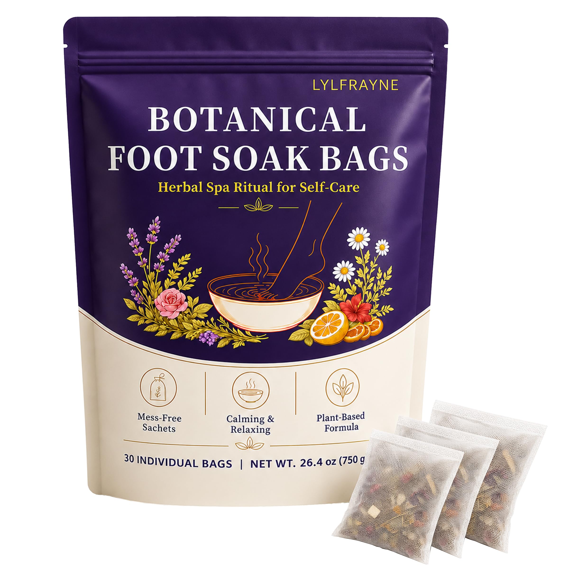 Foot Soak Bags, 30 Individually Sealed Herbal Sachets, 26.4 oz