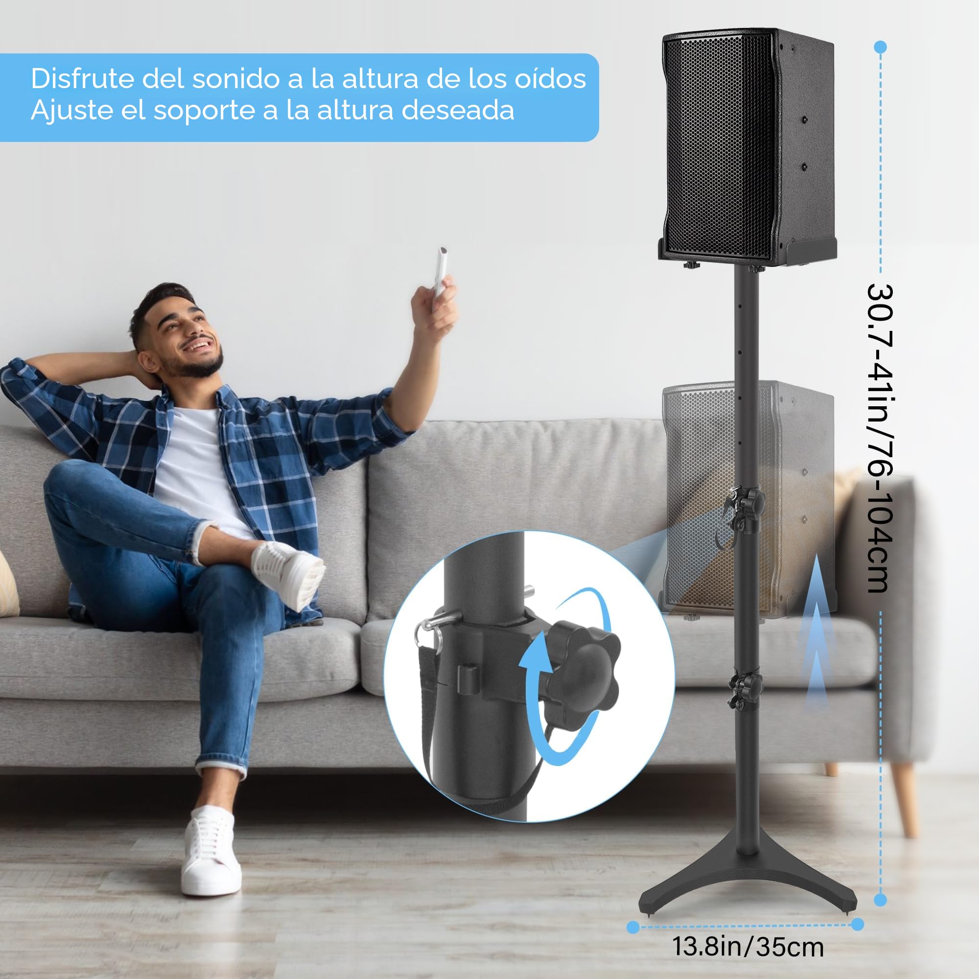 OUUTMEE Soporte de altavoz de altura ajustable entre 78 y 104 cm, soporte para altavoz de pie, ancho de la plataforma de soporte: 13,5 a 22 cm, compatible con una amplia gama de modelos de altavoces