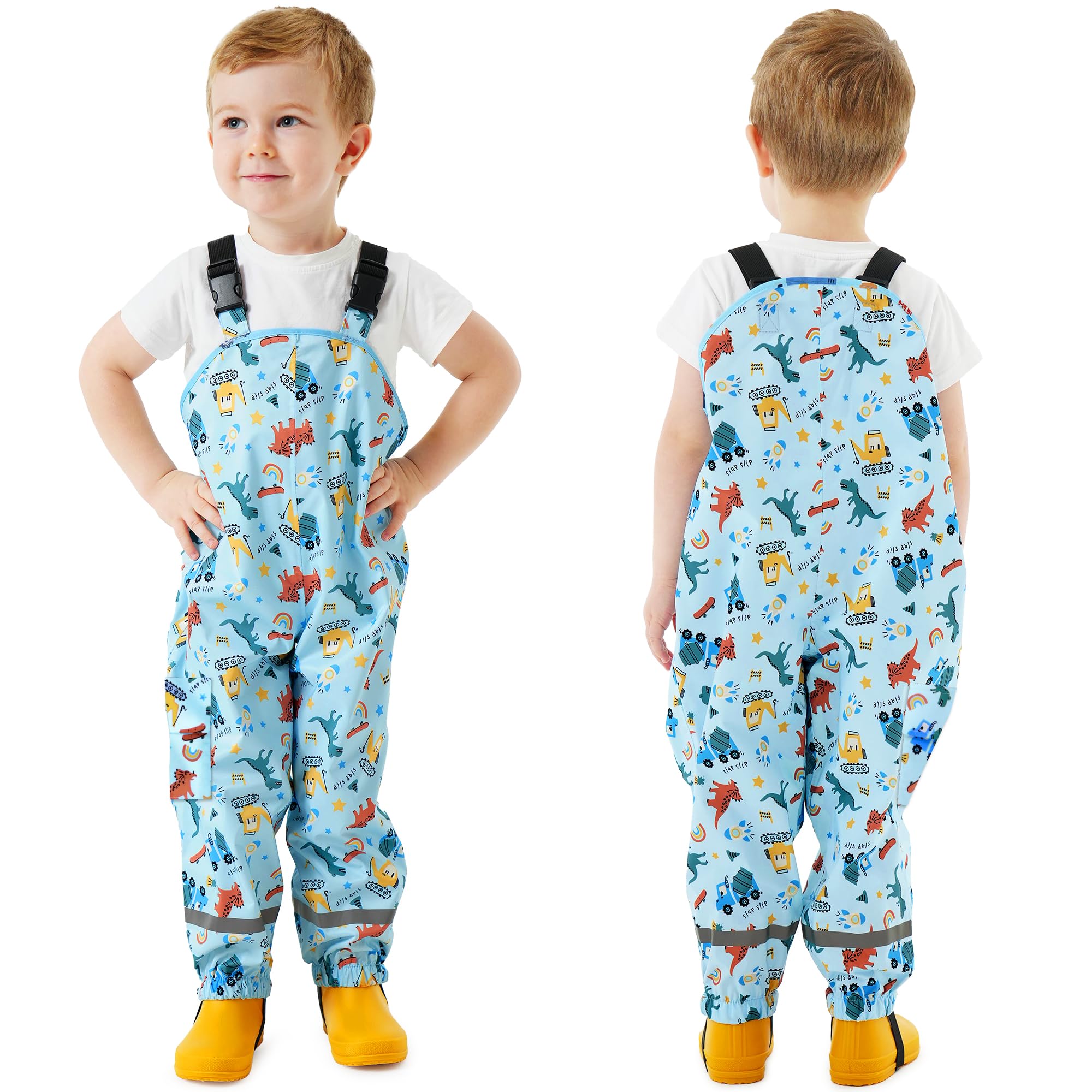 Regenhose Kinder Matschhose Jungen Mädchen Wasserdicht Winddicht Regenlatzhose Atmungsaktiv Ungefüttert Buddelhose Unisex Reflektierend Regenbekleidung für Kleinkind Baby 2-7 Jahre, 86-140