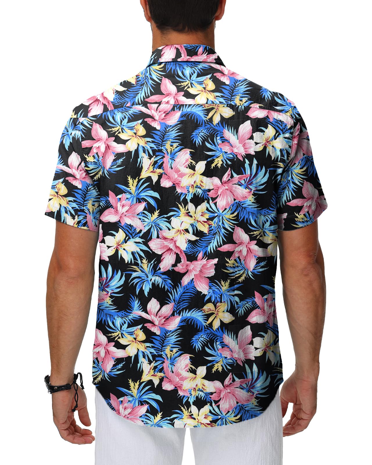 HMIYA Herren Hawaii Hemd Männer 100% Baumwolle Unisex Kurzarm Vordertasche Button Down Sommer Freizeit Urlaub Strand