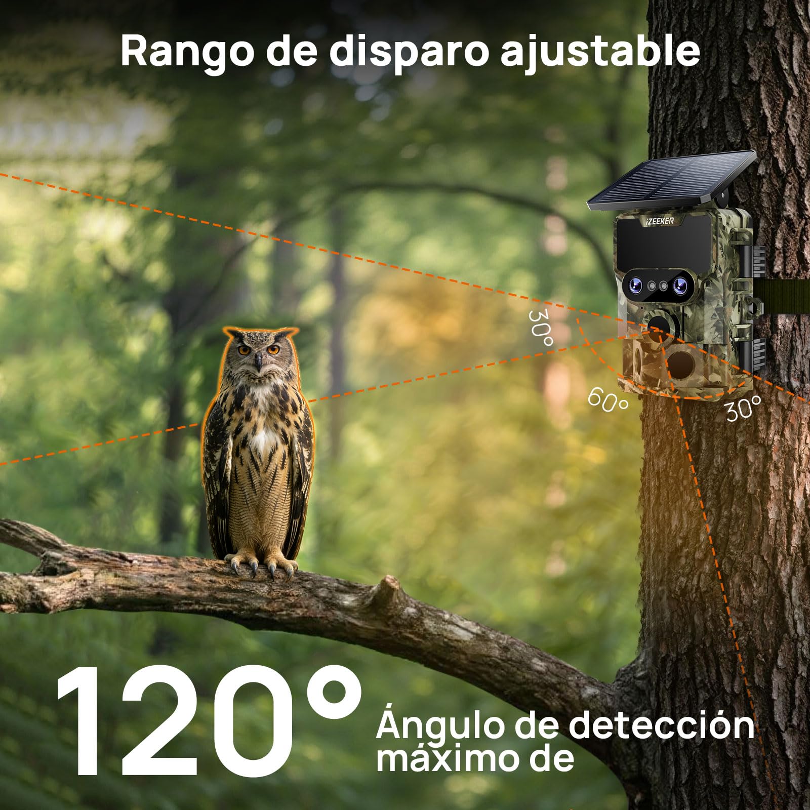 iZEEKER Cámara de Caza WiFi, 4K 60MP Dual Lens Cámara Fototrampeo Caza con Visión Nocturna Starlight, Ángulo de Detección de 120°, 0.1s Tiempo de Activación con Tarjeta SD de 32GB y 4 Pilas AA