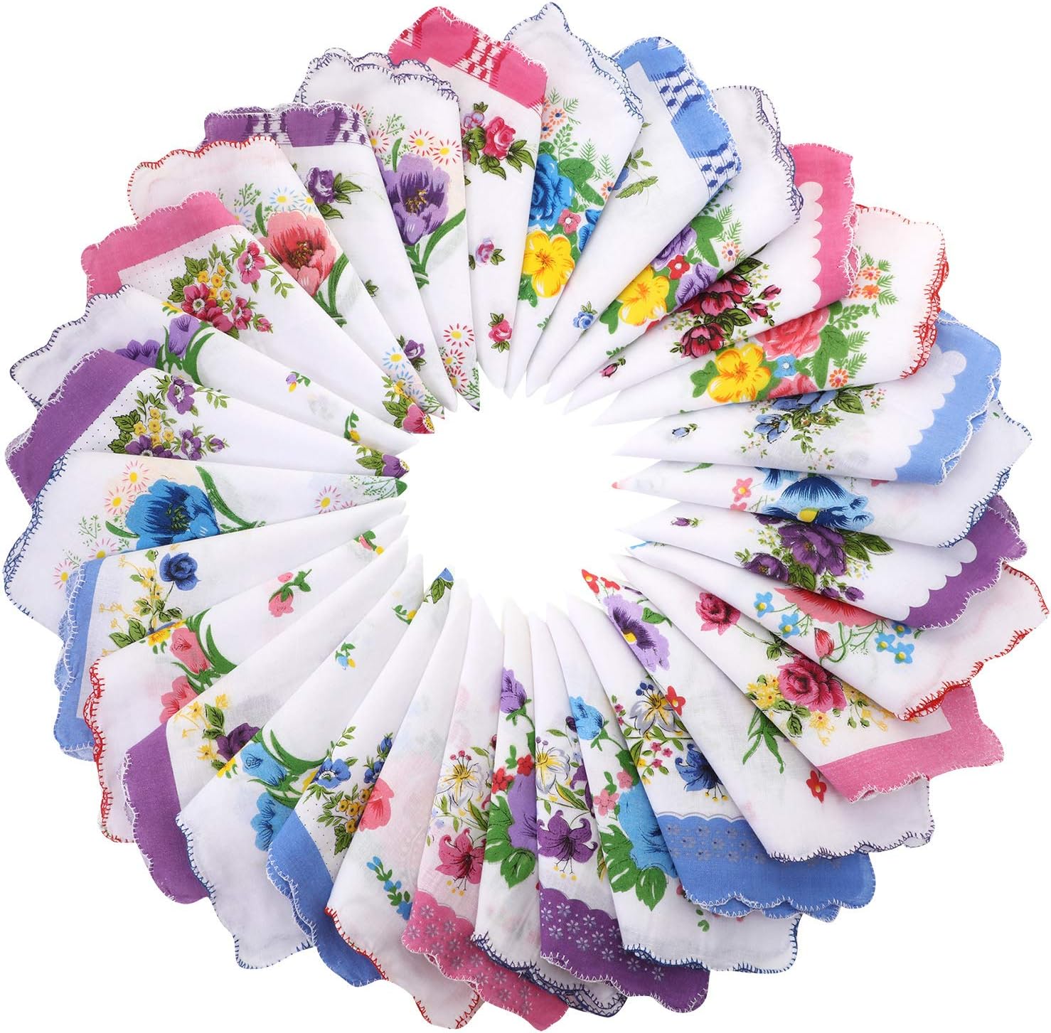 30 Pcs Handkerchief for Women, 12 Inch Soft Cotton Ladies Handkerchief