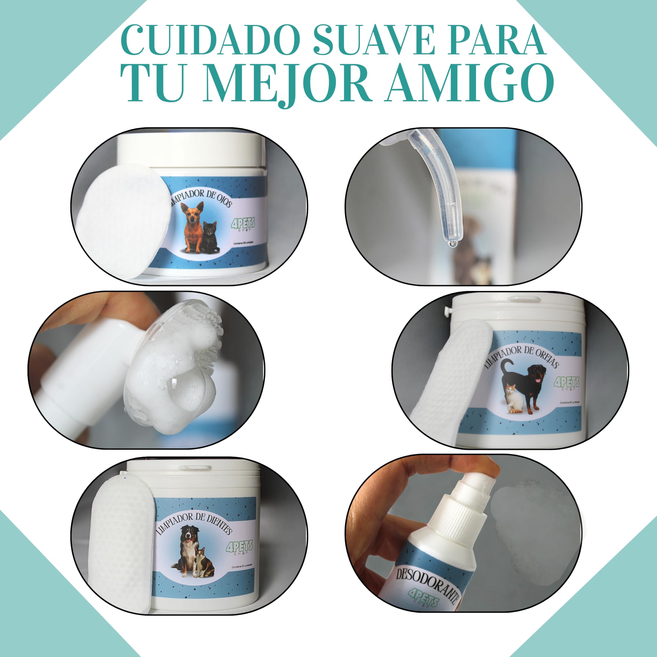 Kit de Higiene para Perros y Gatos 7 en 1 | Limpieza Completa de Ojos, Oídos, Patas y Dientes | Productos Naturales sin Alcohol | Incluye Toalla de Microfibra | Ahorra tiempo y dinero con un único kit que reúne 7 productos esenciales para la higiene diari