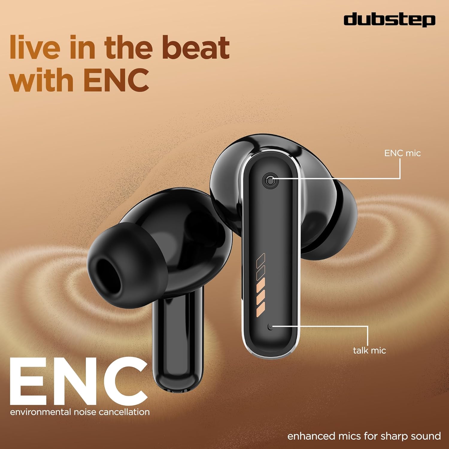 Dubstep Buzz X9 earbuds showing ENC mic and talk mic locations