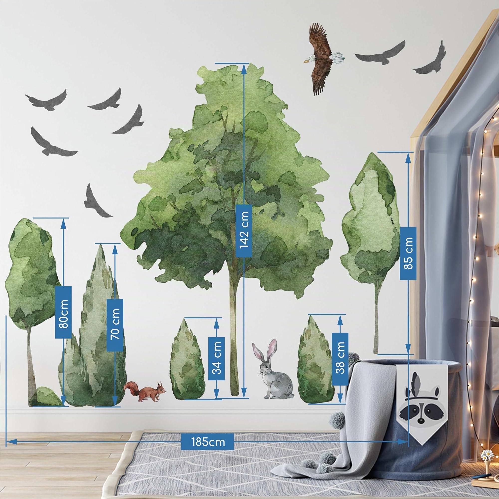 Große Bäume Wandtattoo Wald Wandaufkleber Tiere XXL Wandtattoo Laubbäume Aufkleber fürs Kinderzimmer