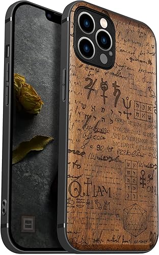 Carveit Funda magnética de madera para iPhone 12 Pro madera natural y TPU suave negro a prueba de golpes, funda de madera única y elegante