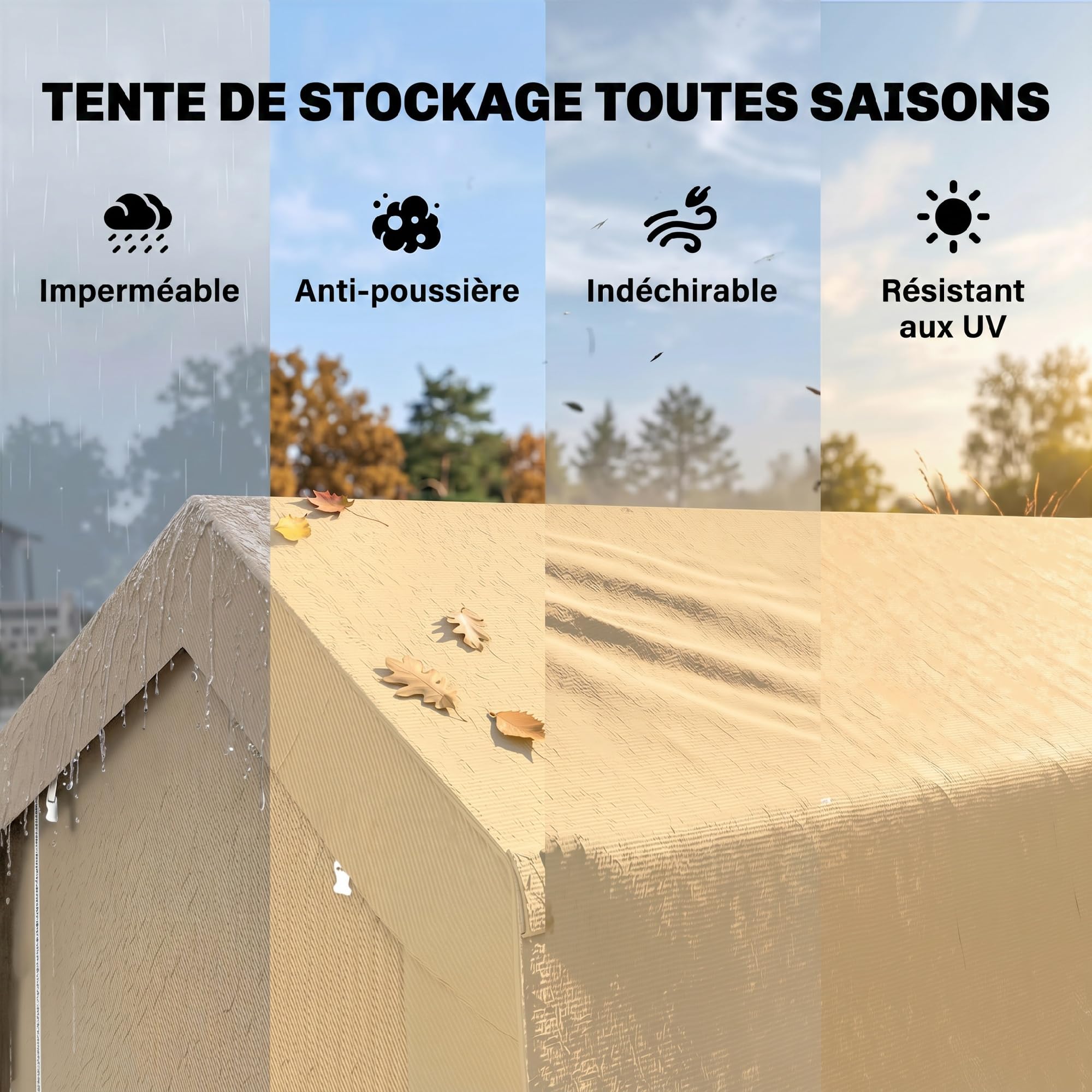 Outsunny Abri de Jardin, Tente de Stockage, 2 x 3,6 m, bâche PE 200 g/m² imperméable et Anti-UV, Cadre en Acier galvanisé et Grande Porte, abri de vélo Garage pour extérieur, Beige