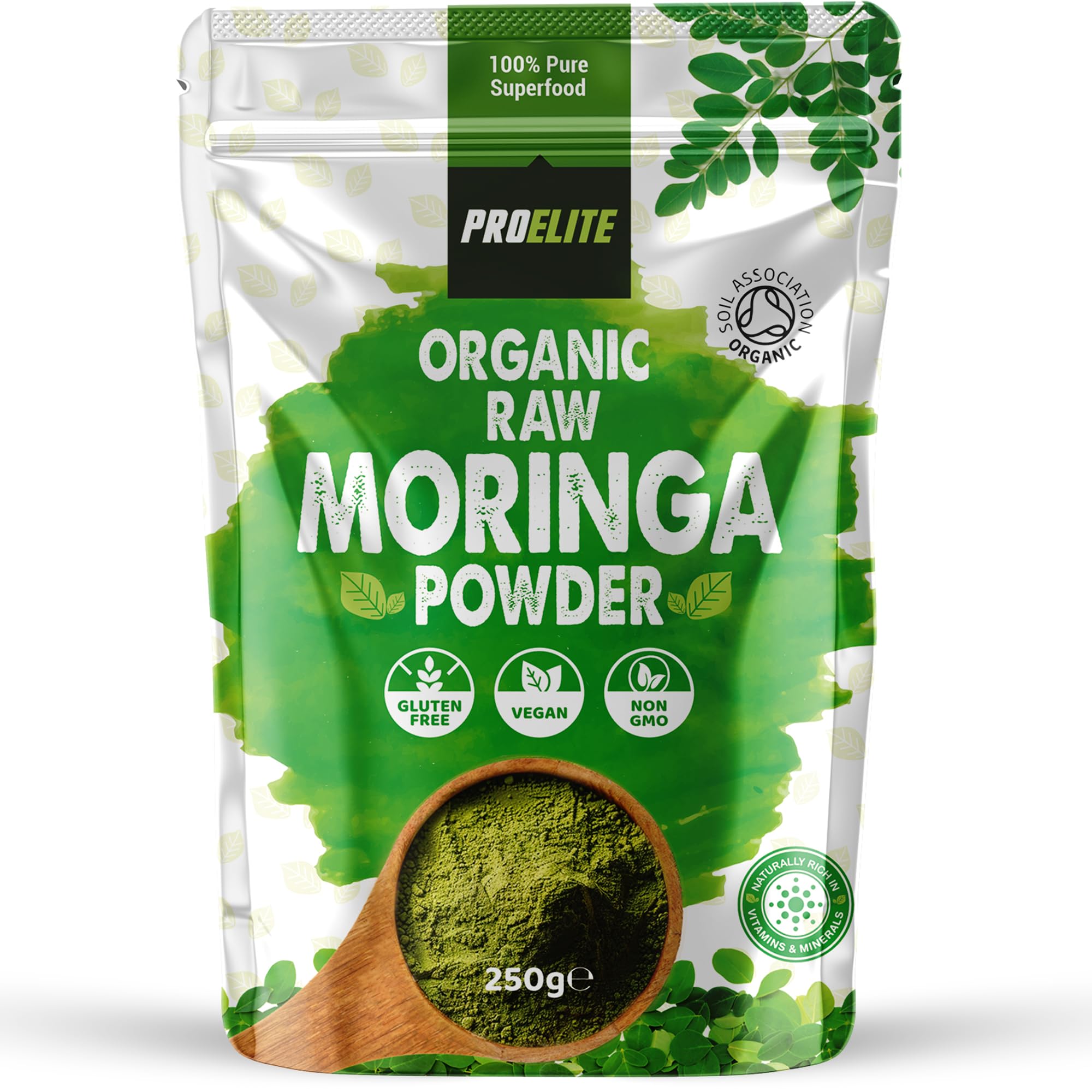 Moringa Powder 250g - Certified Organic Moringa Oleifera Leaf - 100% Raw Natural Gluten Free Superleaf Superfood Powder for Smoothies & Juices PROELITE