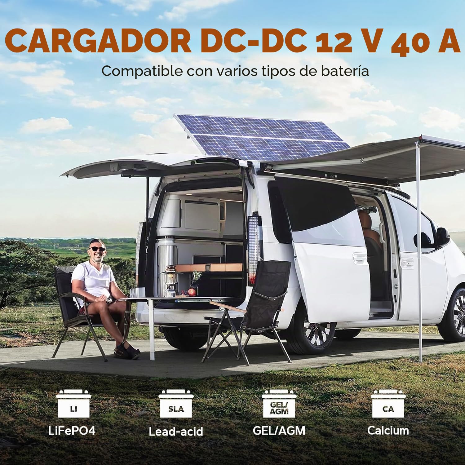 LiTime 12V 40A Cargador de Baterías de CC a CC para Baterías de Litio, Plomo Ácido, SLA, Gel, AGM y Calcio de 12V, Conector de Pared multipuerto Tipo C