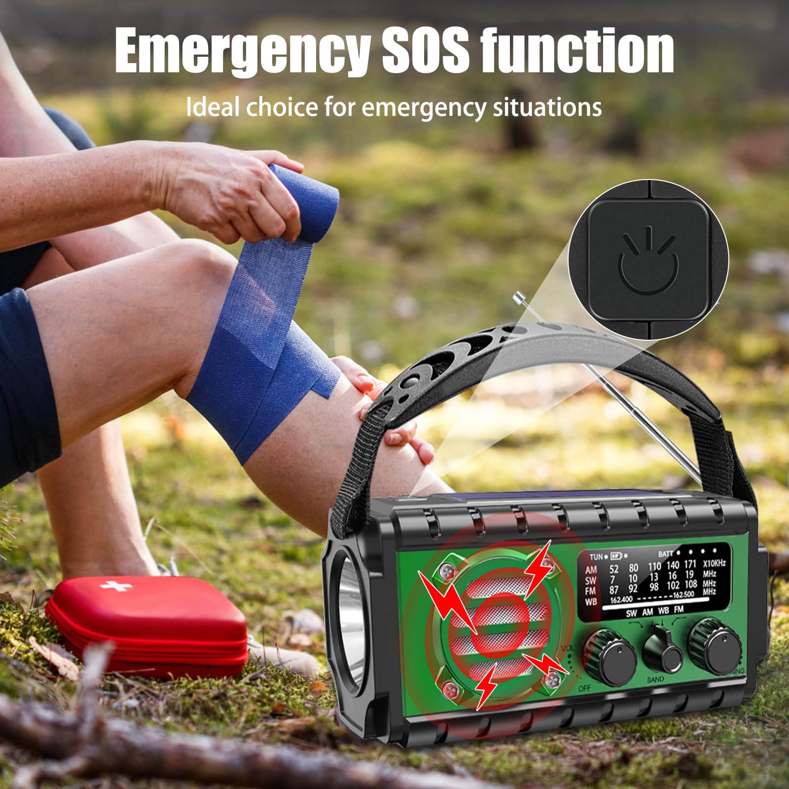 Radio de emergencia de 74000 mWh con clima NOAA, radio de supervivencia portátil SW/AM/FM con batería solar recargable de carga rápida, linterna, lámpara de lectura, sirena SOS para el hogar y