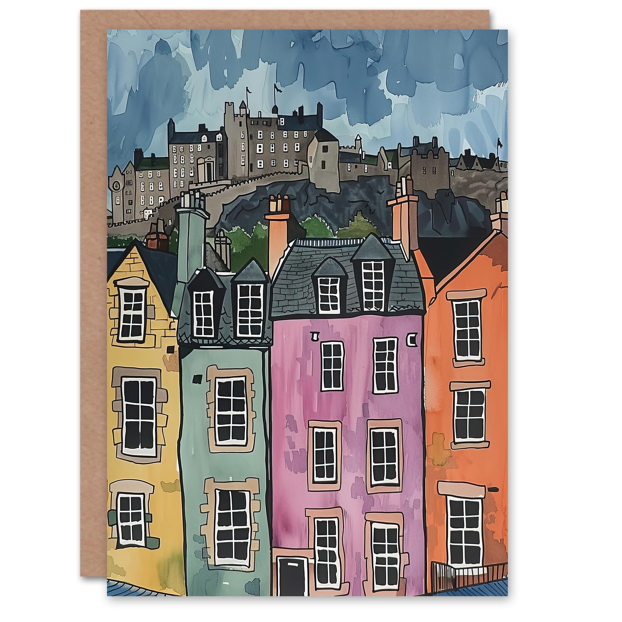 Artery8 Greeting Card Edinburgh Castle Grassmarket Cityscape Scotland Blank For Him Or Her Art Birthday Card