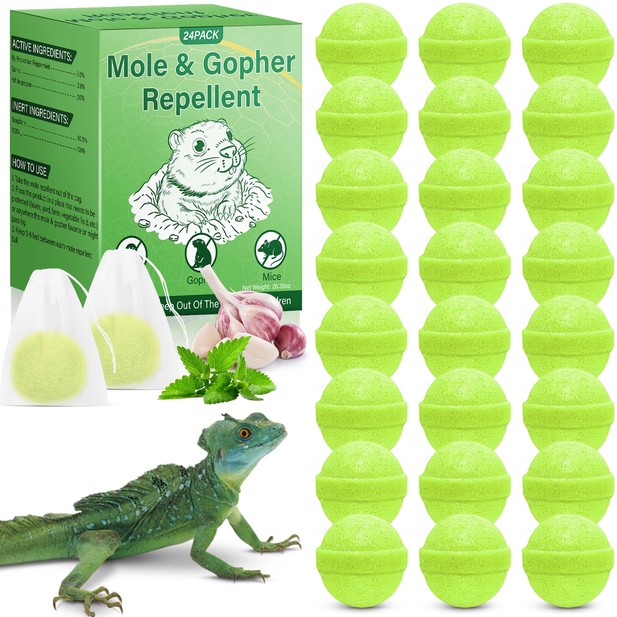 Amazon.com: 24 Pack Lizard Repellent Balls, Natural Peppermint Mole  Repellent and Lizard Deterrent Outdoor Use, Getting Rid of Moles, Voles,  Snake, Lizard from Lawn Yard Garden, Mice Deterrents Plant Safe : Health
