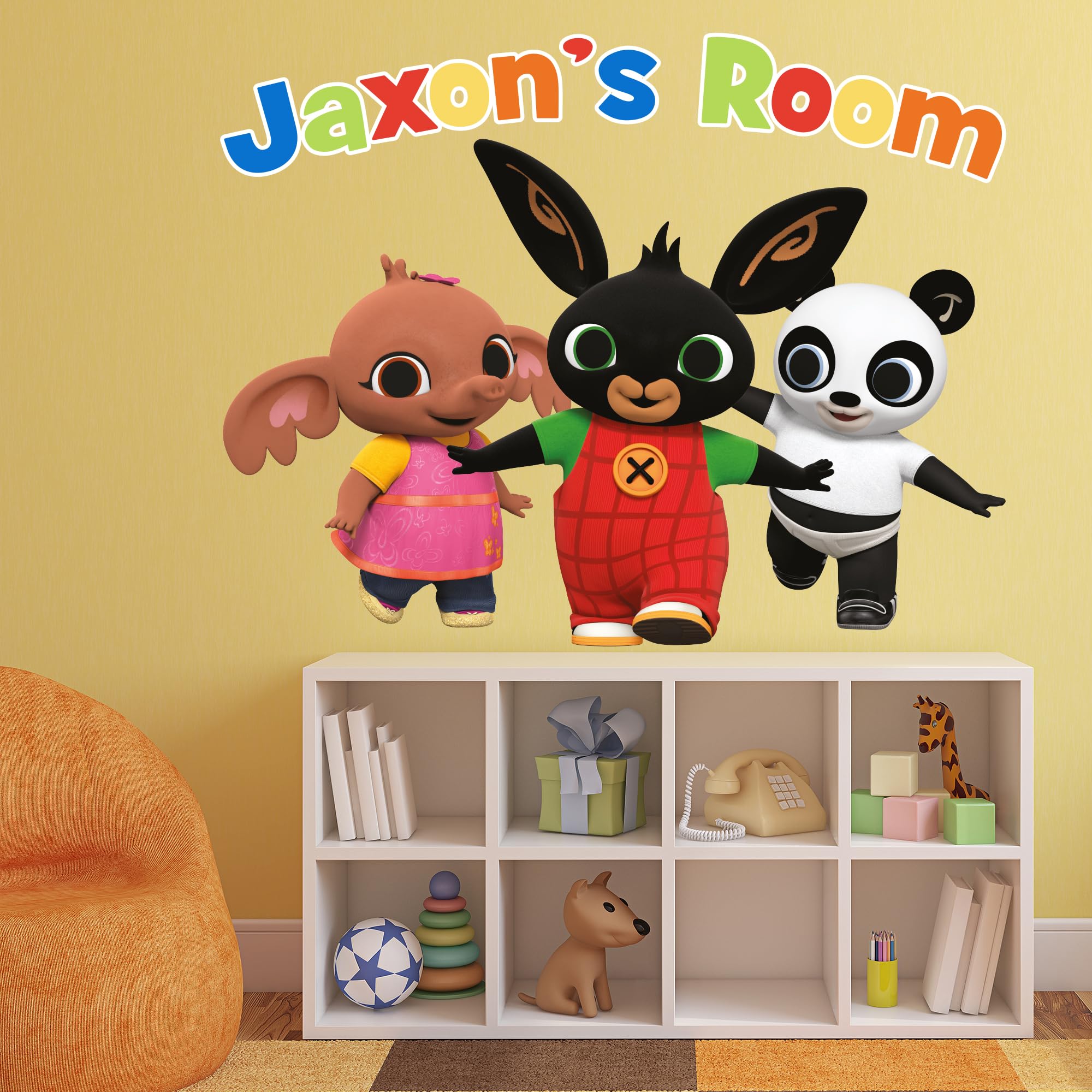 Themed Bing Wall Sticker - Bing Bunny Sula And Pando Personalised Name Wall Decal Kids Art (120Cm Width X 90Cm Height)