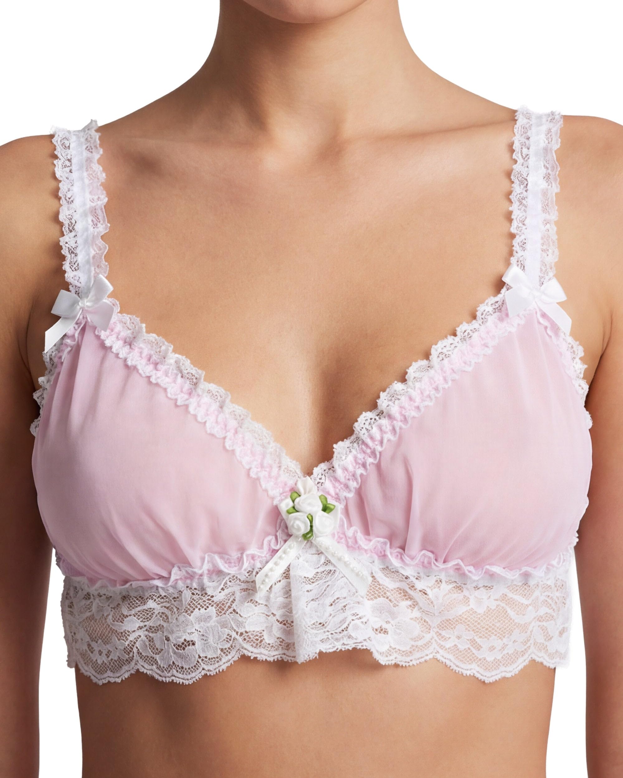 Satini Women's Baby Pink - White Sheer Frilly Lace Bralette, Xl