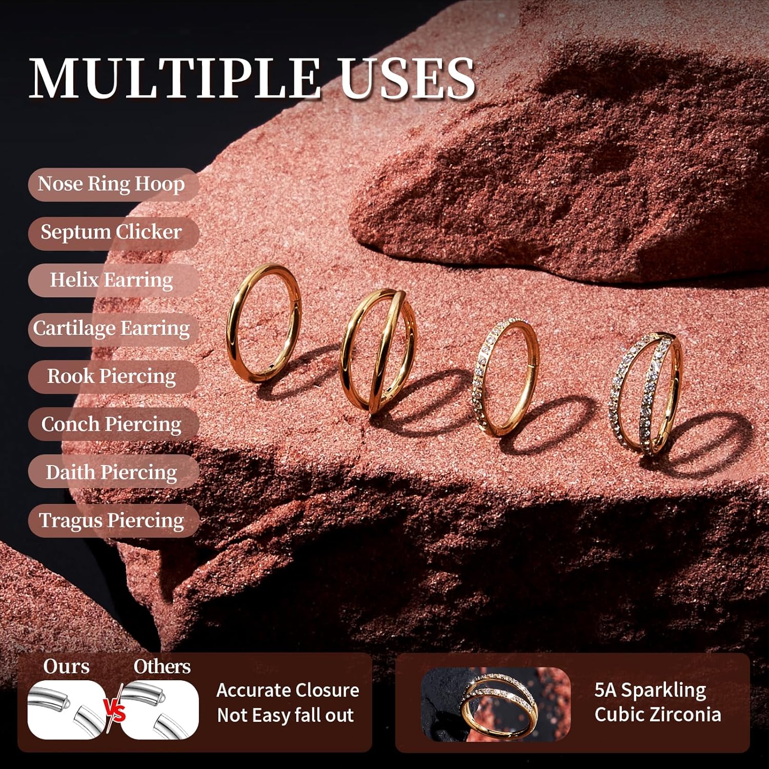 4 PCS 16G 18G 20G Nose Rings Hoops Stainless Steel Earrings Tragus Septum Piercing CZ Clicker Ring Hinged Segment Lip Double Hoops 8MM/10MM - Image 3