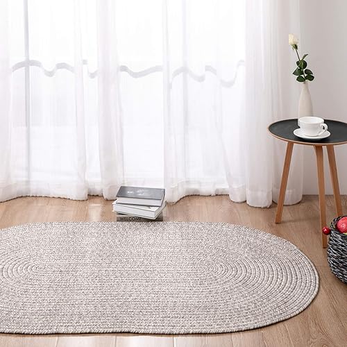 Vista 8 de DECOMALL Azure - Alfombras trenzadas para exteriores, alfombra ovalada para interiores, 3 x 5 pies, color gris