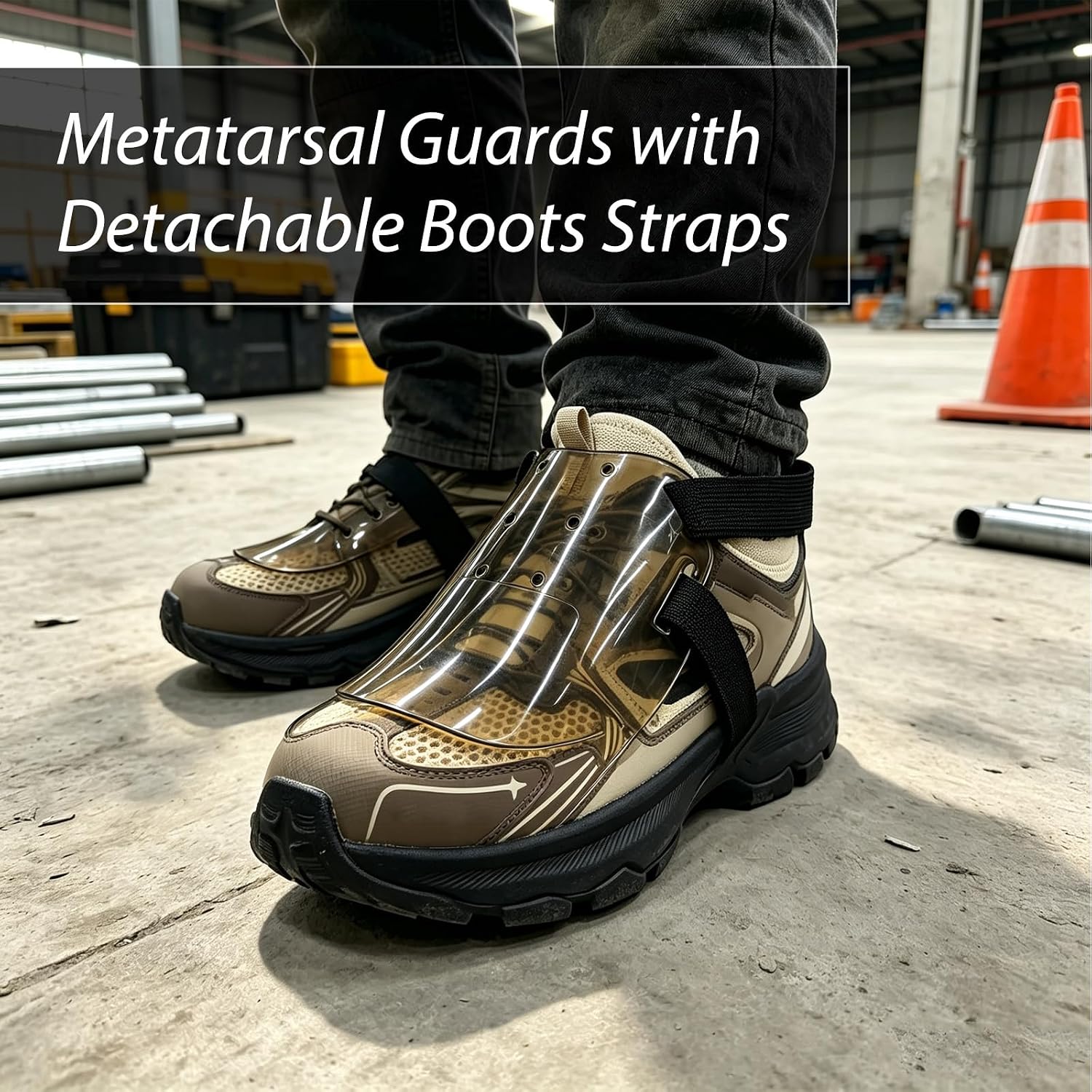 Metatarsal Guards with Detachable Boots Straps, Zawasstu Clear Unisex Safety Shoes Footwear Toe Protector Cover, Universal Size Metatarsal Shield for Work Boots, Easy to Put on