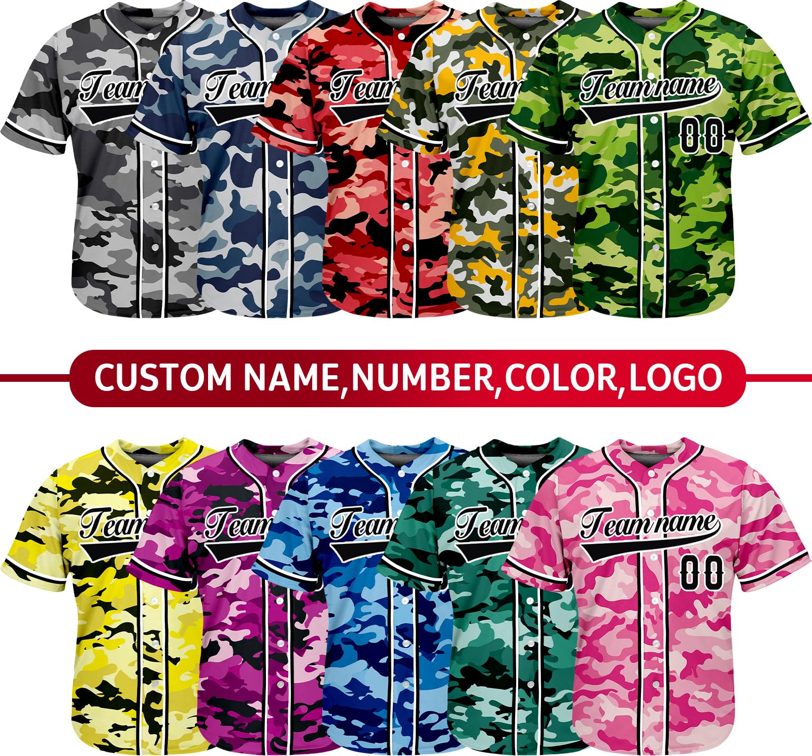 Custom Camo Baseball Jersey - Personalized Team Name Softball Shirts - Customized Sport Uniform for Men Women (US, Alpha, One Size, Regular, Regular, Camo-09)