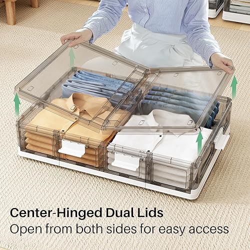 Miniatura 2 de Kitstorack Paquete de 2 contenedores de almacenamiento de plástico debajo de la cama con tapas y 8 ruedas preinstaladas, caja rodante bajo Rrofile