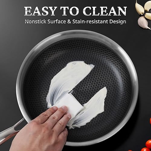 Miniatura 6 de KOKHUB Juego de sartenes antiadherentes con tapa, sartenes híbridas de acero inoxidable de tres capas de 9.5, 11 pulgadas, no tóxico, apto