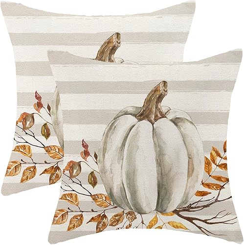 Miniatura 26 de Juego de 2 fundas de almohada de otoño de 18 x 18 pulgadas, color naranja quemado, calabaza, otoño, cosecha, Acción de Gracias, casa de campo