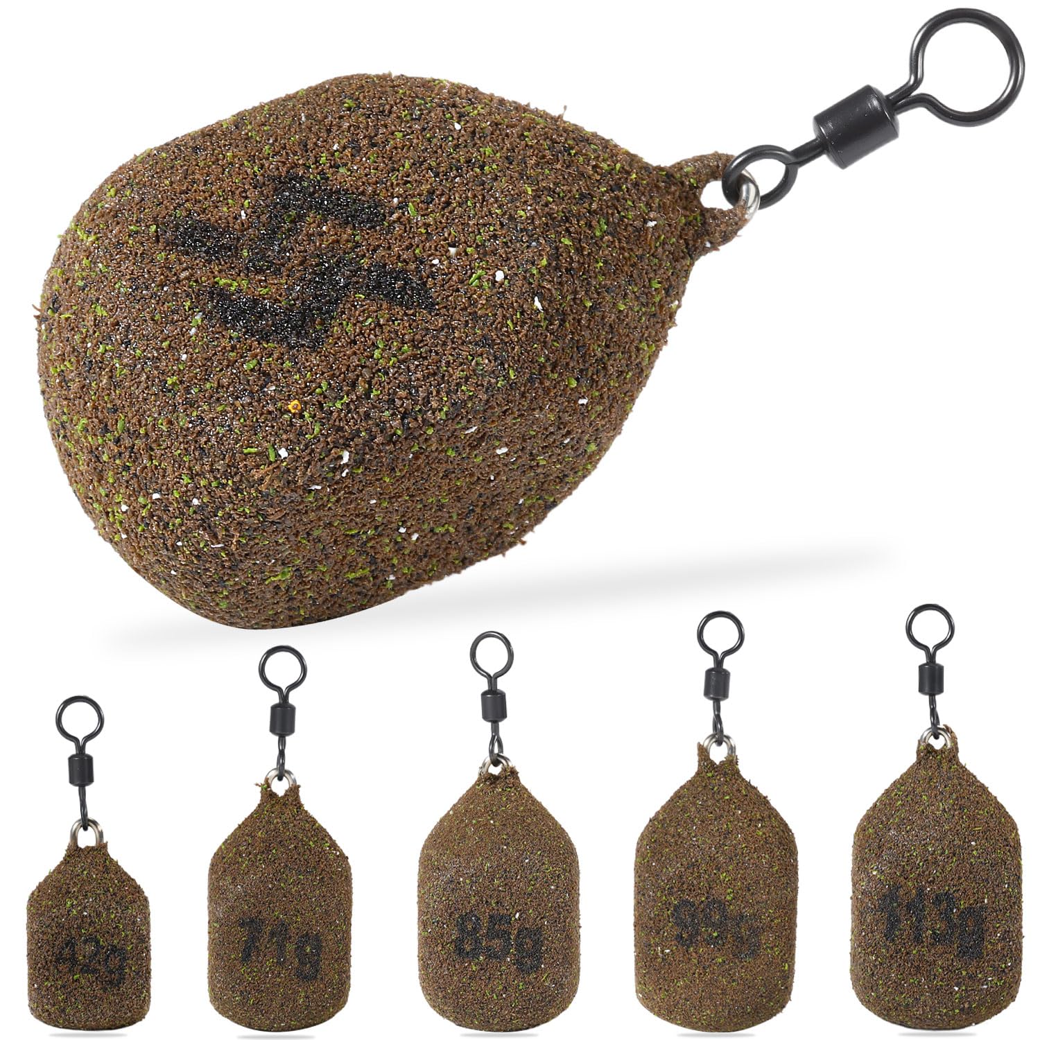 Sougayilang 5pcs Carp Feeder Weights - 1.5/2.5/3.0/3.5/4.0oz Anti-Tangle Sinkers, Secure Rig Hold & Precise Casting (Lakes/Rivers) Carp Fishing-sfx