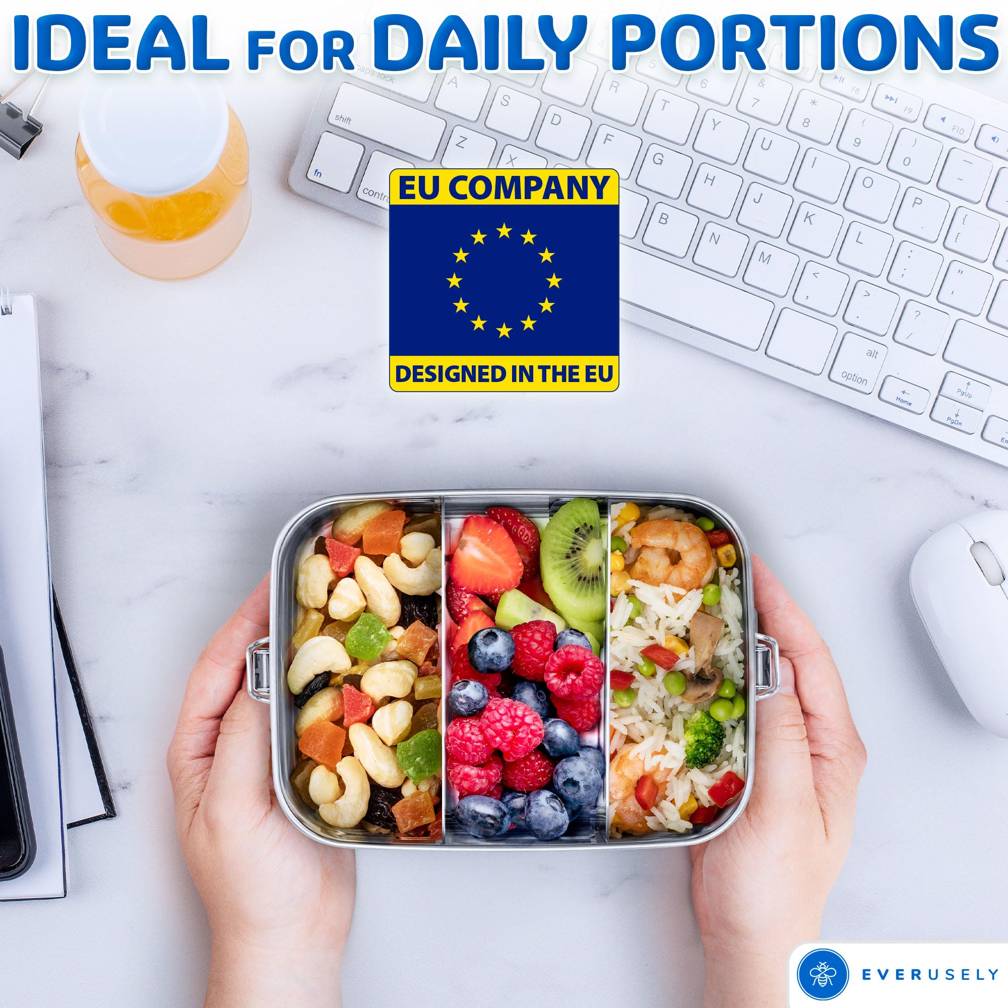 Everusely Stainless Steel Lunch Box with Adjustable Compartment