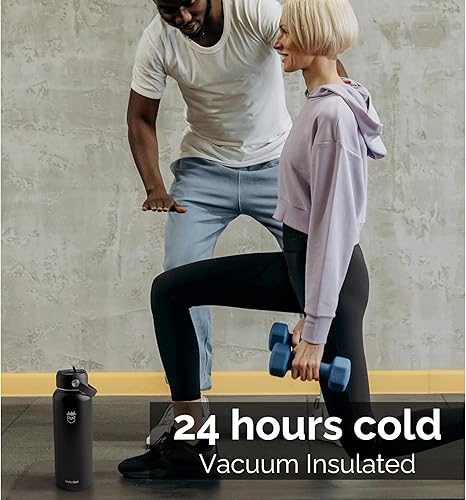 Miniatura 4 de Botella de agua aislada de 40 onzas, de acero inoxidable, termo a prueba de derrames, con 3 tapas, sin BPA, aislado al vacío, mantiene las bebidas