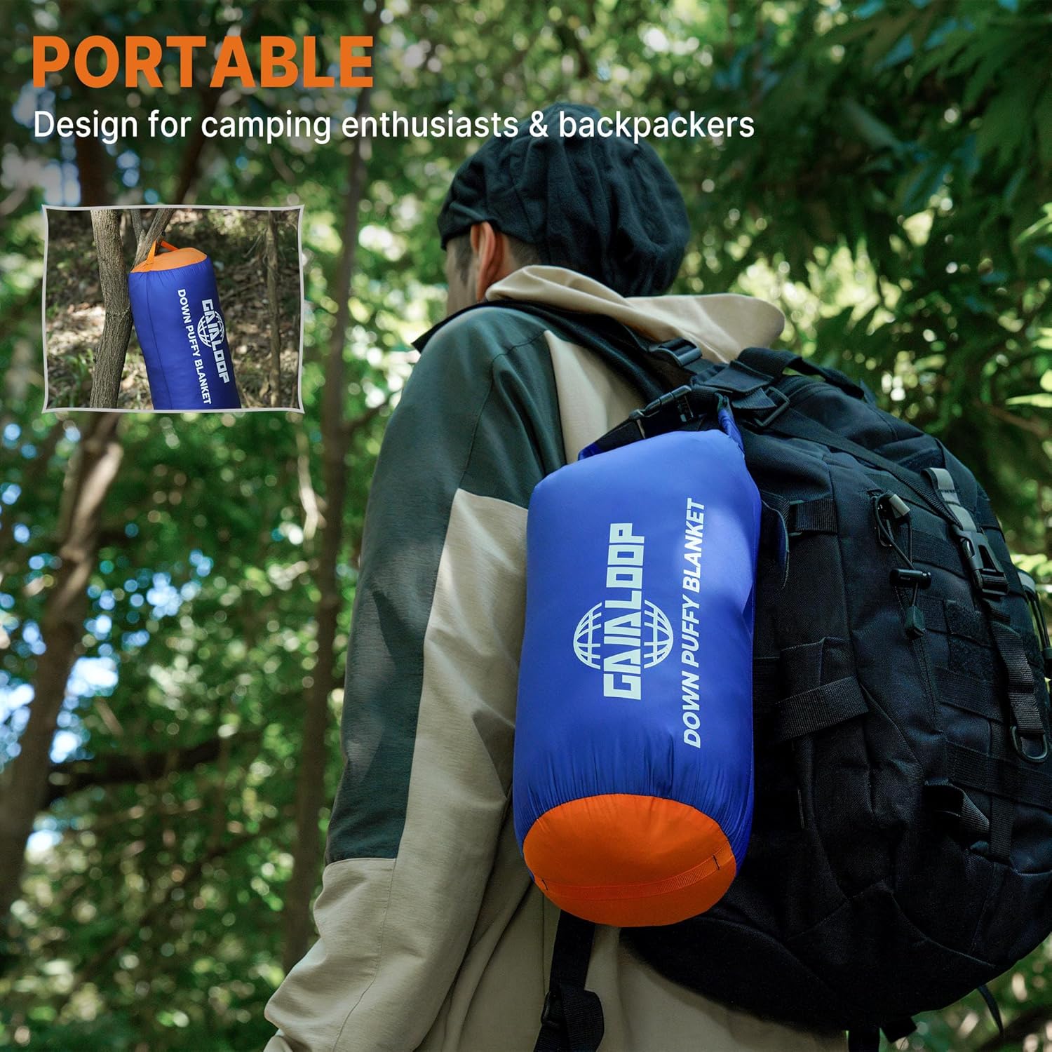 Down Puffy Blanket for Car Camping Outdoor Travel Backpacking, Duck Down Lightweight Portable Soft Warm Cozy Camping Blanket Quilt, 53"x78", Lake Blue - Image 7