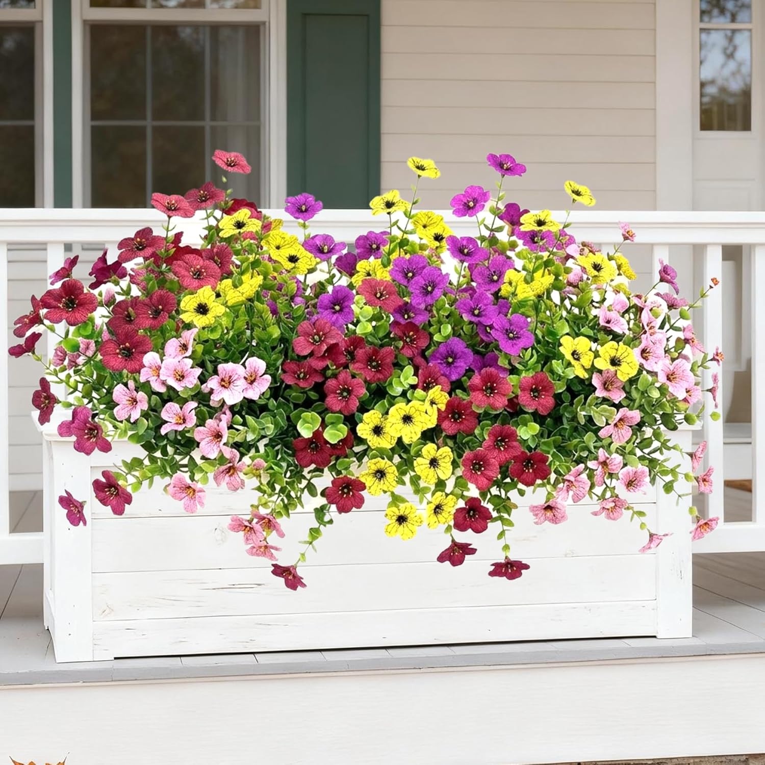 Artificial Flowers for Outdoor,UV Resistant Faux Silk Plastic Flowers, Realistic Fake Plants for Indoor Decor, Spring Summer Garden Porch Yard Window Boxes, Home (4 Mixed Colors)