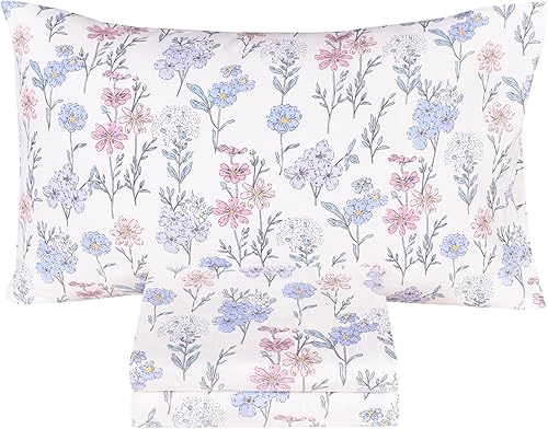 Scientific Sleep Juego de sábanas suaves y divertidas pequeñas de flores silvestres, sábana bajera con bolsillo profundo de 14 pulgadas, juego de