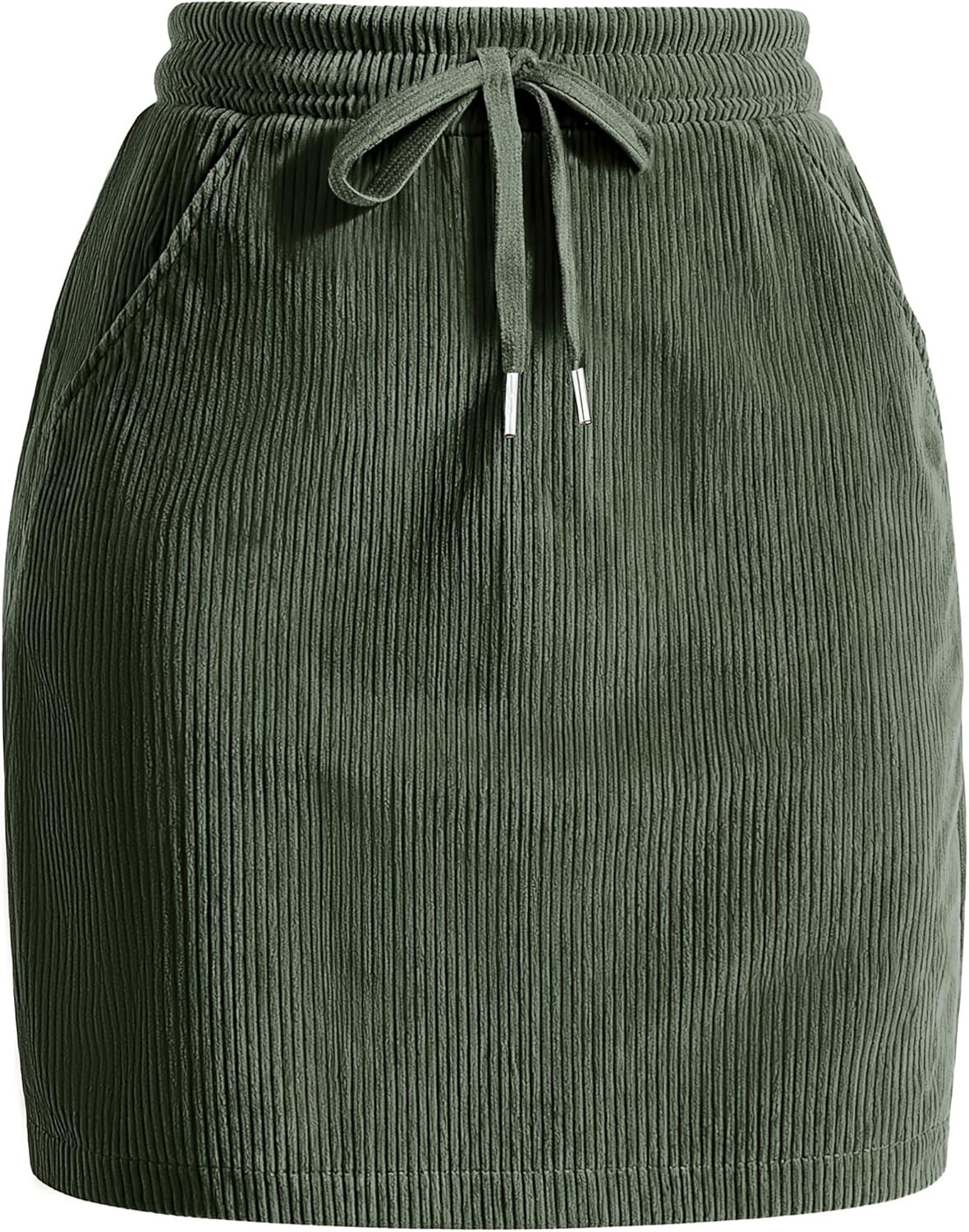 Casly Lamiit Women's Mini Corduroy Skirt 2025 High Waisted Drawstring Fall Winter Pencil Skirts with Pockets for Work Casual